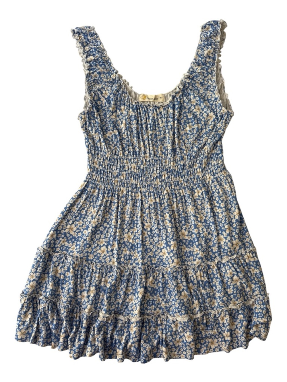 Ocean Drive Blue Floral Smocked Sundress Ruffle Tiered Mini Dress M